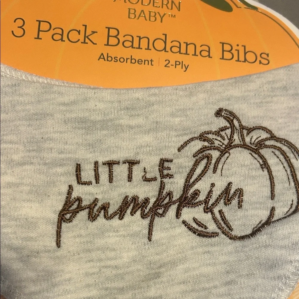 Little Pumpkin Bandana Bibs - Gray(w/ embroidery), Yellow (Plaid) and Orange